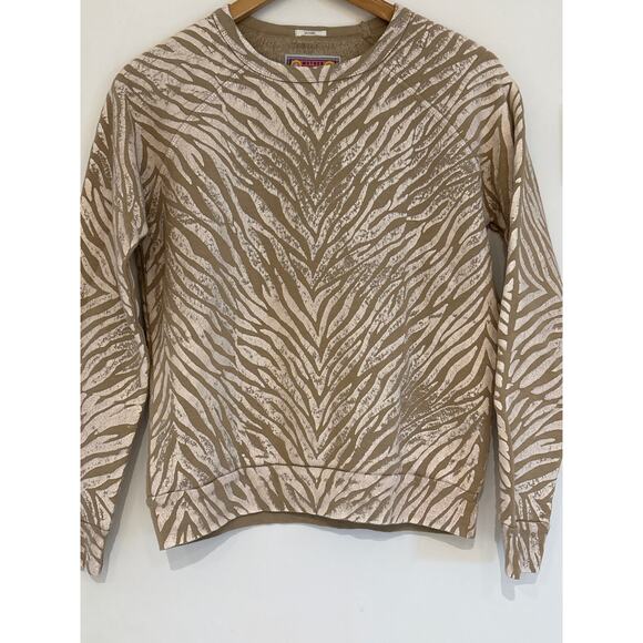 MOTHER The Hugger Sweatshirt Tan Zebra Print White Stripes Wash XS - Picture 1 of 7
